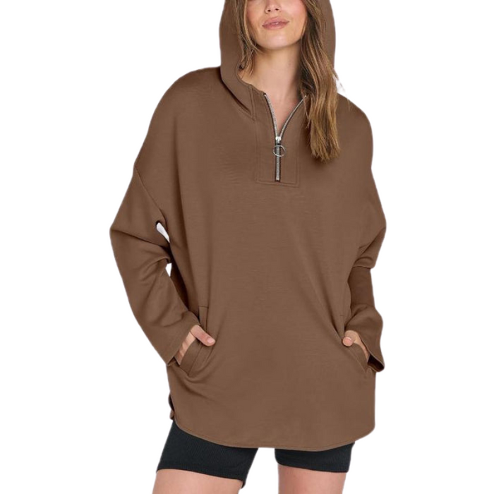 Oversized Quarter Zip Tunic Hoodie