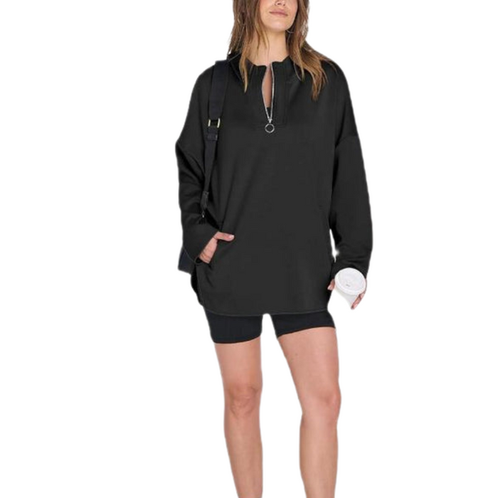 Oversized Quarter Zip Tunic Hoodie