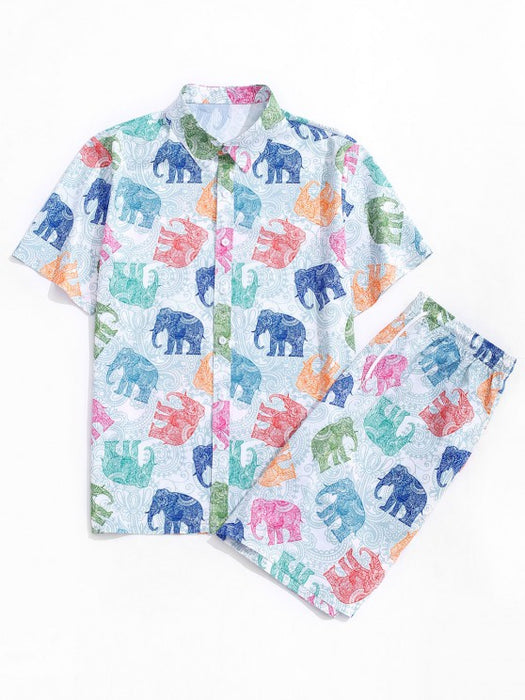 Bohemian Elephant Casual Print Shirt And Shorts