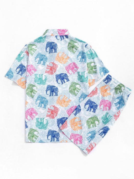 Bohemian Elephant Casual Print Shirt And Shorts