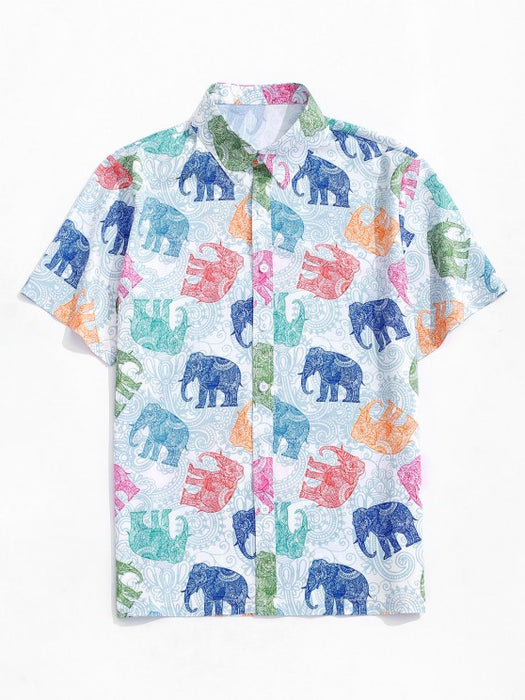 Bohemian Elephant Casual Print Shirt And Shorts