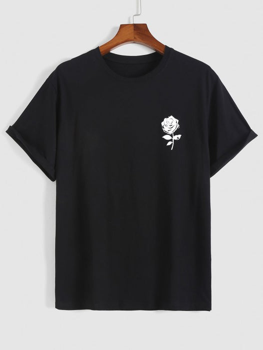 Flower Printed Short Sleeves T shirt And Drawstring Pant Set