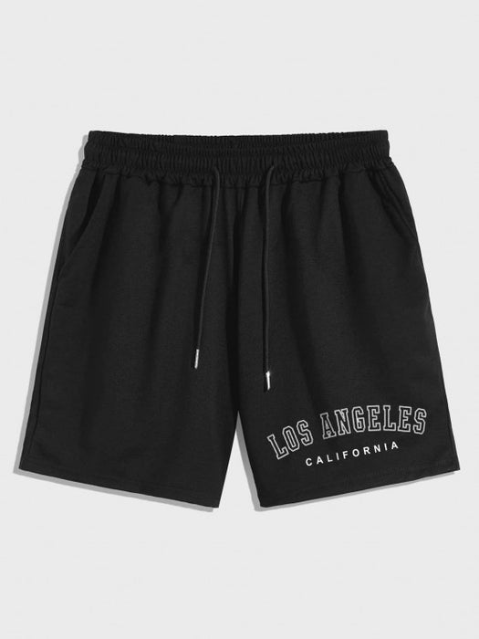 Los Angeles Letter Tee And Drawstring Shorts