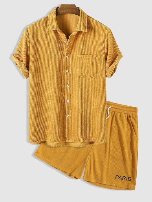 Corduroy Short Sleeves Shirt And Shorts