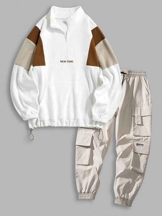 Embroidery Casual Half Zip Sweatshirt And Pants