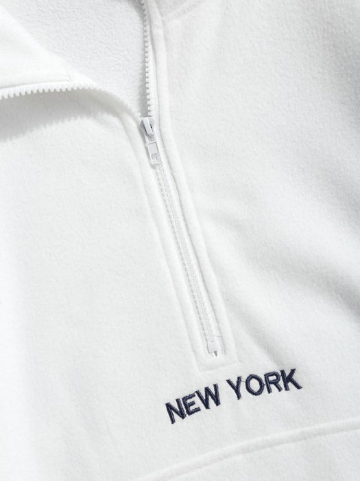 New York Embroidery Half Zip Hoodie And Pants