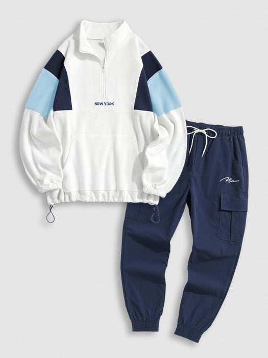 New York Embroidery Half Zip Hoodie And Pants