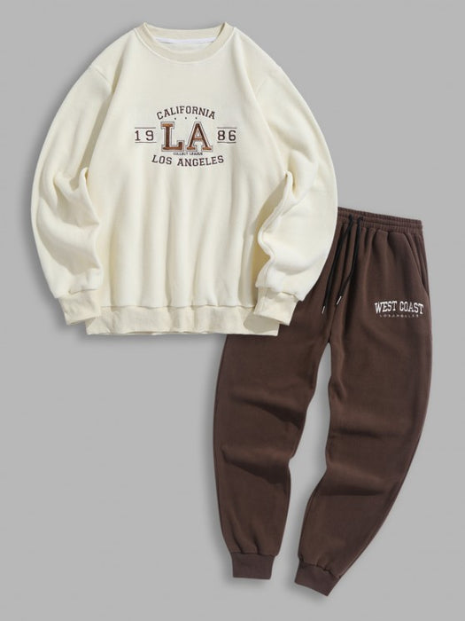 Letter Printed Sweatshirt With Sweatpants Set