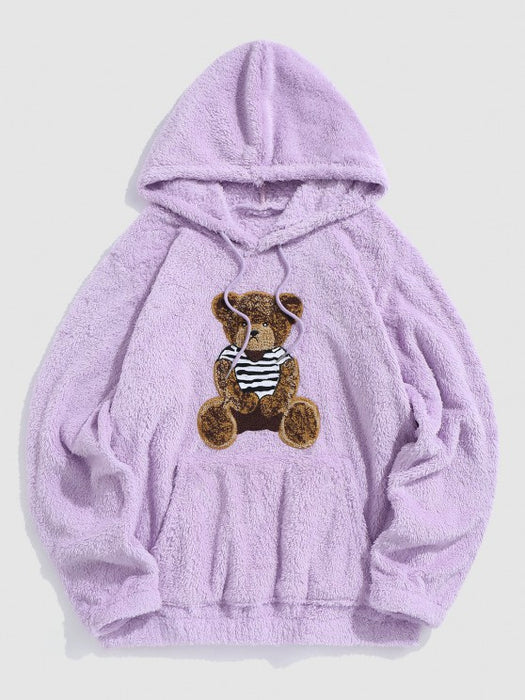 Bear Pattern Pullover Hoodie And Pants Set