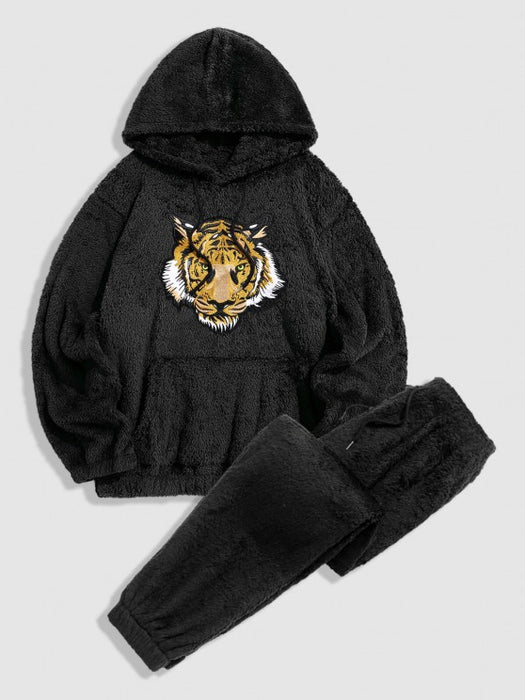 Tiger Graphic Print Hoodie And Pants Set