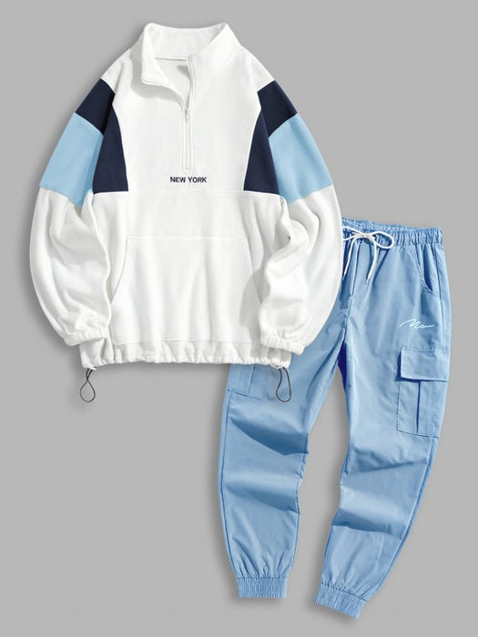 Embroidery Half Zip Casual Sweatshirt And Pants