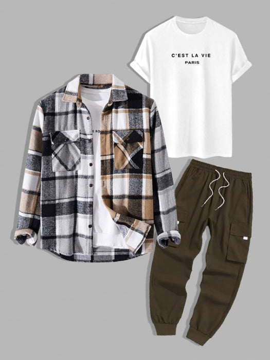 Printed Shirt And Casual T Shirt With Cargo Pants