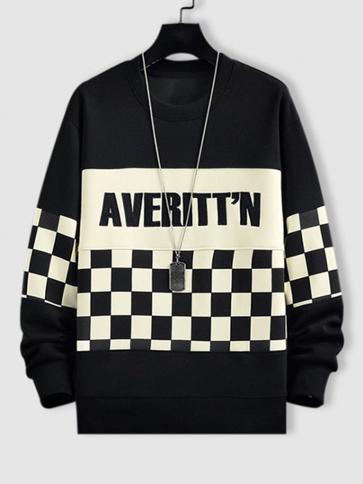 Letter Checkerboard Pattern Pullover Sweatshirt And Pants