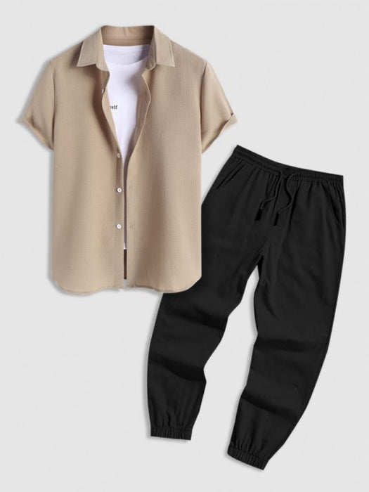 Textured Shirt And Cargo Jogger Pants Set