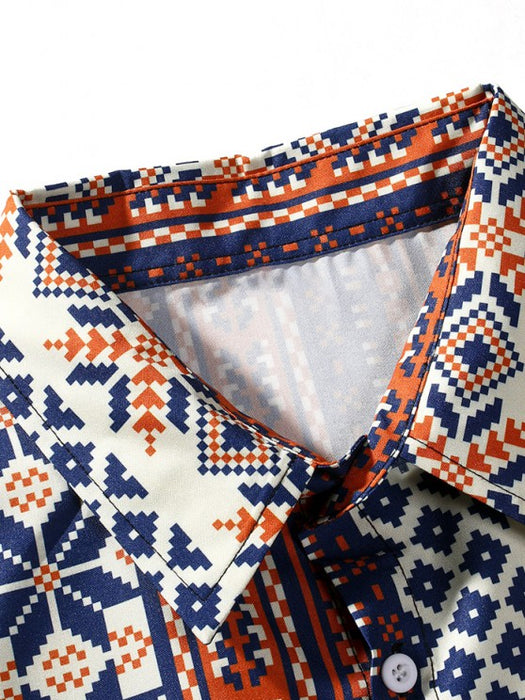 Retro Ethnic Geometric Pattern Shirt And Pants