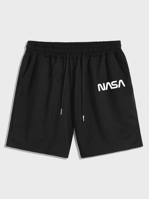 Astronaut Print Short Sleeves T Shirt And Letter Printed Shorts Set