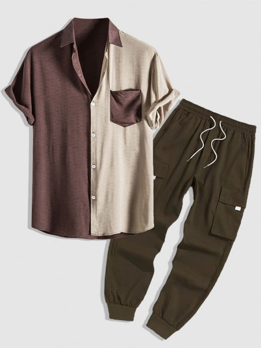 Two Tone Shirt With Cargo Pants Set