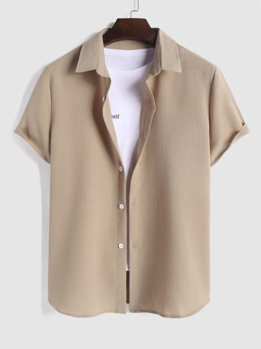 Textured Short Sleeves Shirt And Suit Shorts