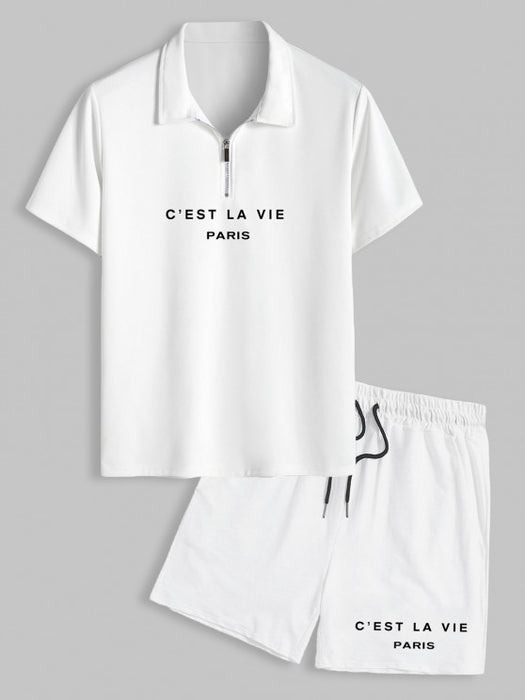 Collar With Half Zip T Shirt And Shorts Set