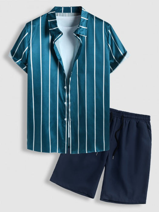 Casual Shorts Set with Striped Pattern Shirt