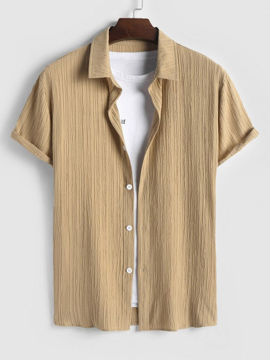 Short Sleeves Linen Textured Shirt And Casual Shorts Set