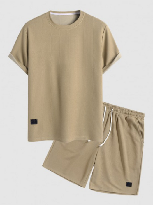 Textured Solid Colored T Shirt And Shorts Set