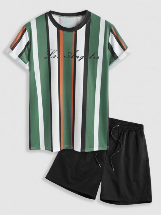 Striped Pattern T Shirt With Shorts