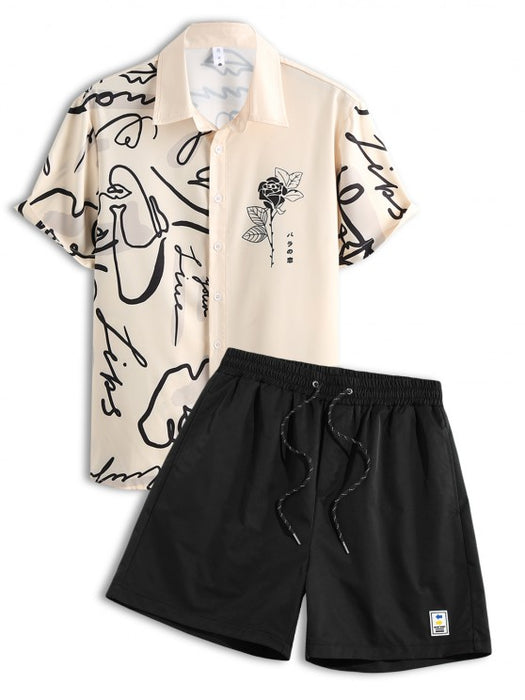 Graffiti Printed Short Sleeves Casual Shirt And Shorts