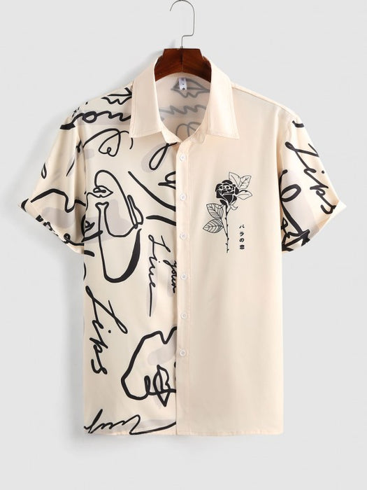 Graffiti Printed Short Sleeves Casual Shirt And Shorts