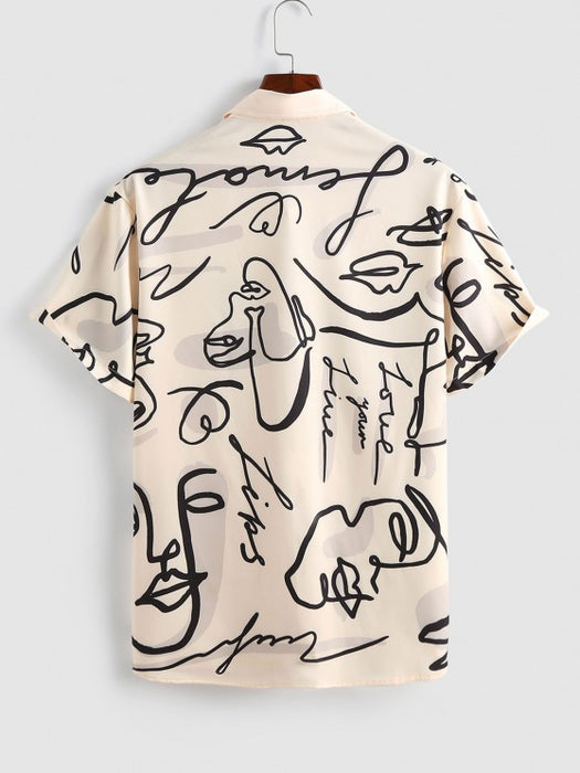 Graffiti Printed Short Sleeves Casual Shirt And Shorts