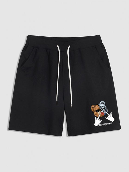 Cartoon Bear Pattern Short Sleeves T Shirt And Shorts Set