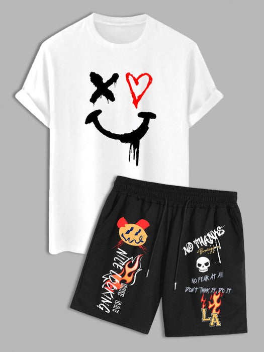 Printed Short Sleeves T Shirt And Graphic Pattern Shorts Set