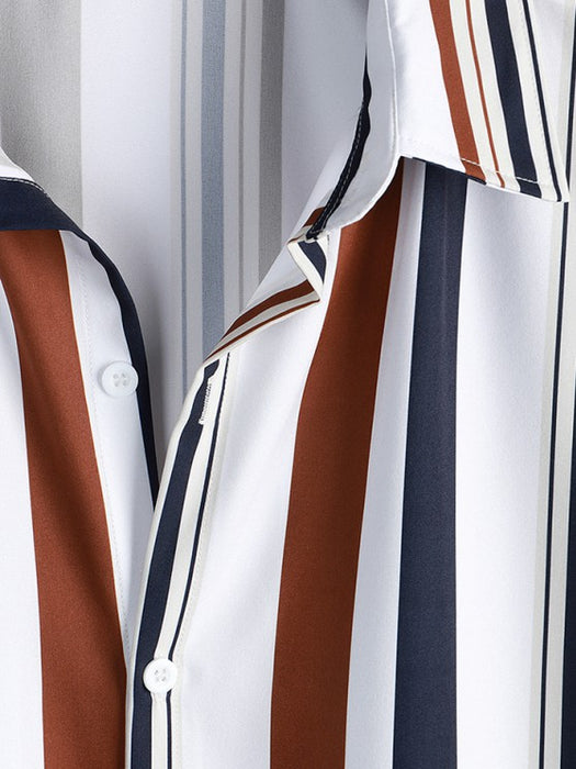 Vertical Stripes Shirt And Shorts Set