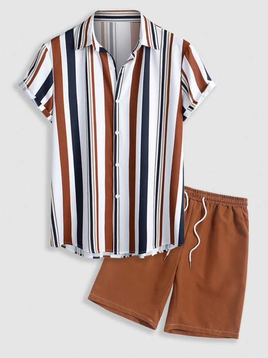 Vertical Stripes Shirt And Shorts Set