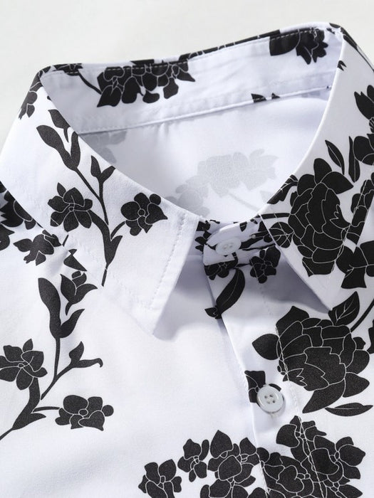 Floral Button Up Short Sleeves Shirt With Basic Casual Shorts Set