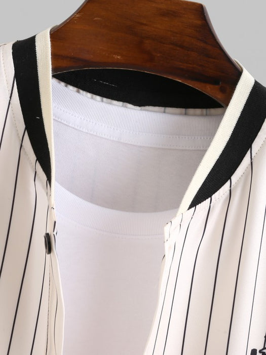 Tree Striped Pattern Baseball Shirt With Cargo Pants Set