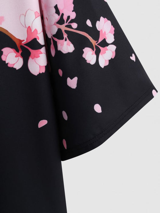 Open Front Cheery Blossom Kimono And Shorts