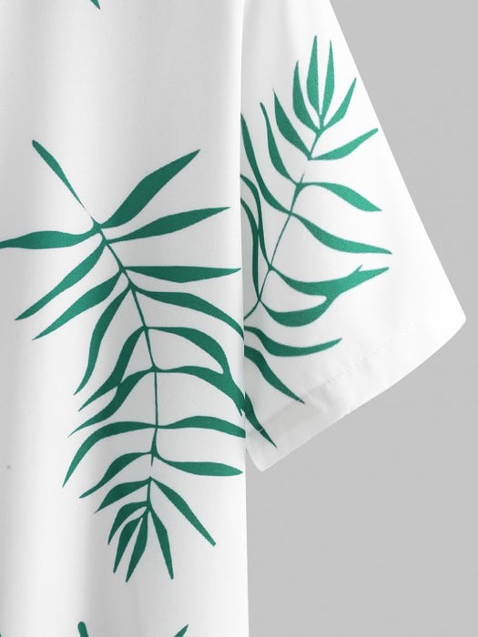 Tropical Leaves Pattern Shirt And Casual Shorts Set