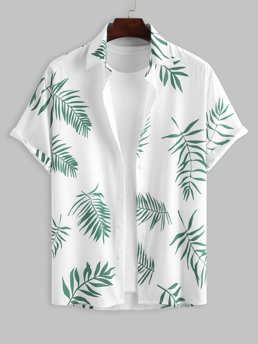 Tropical Leaves Pattern Shirt And Casual Shorts Set