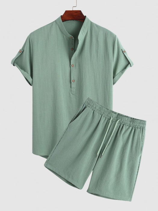 Roll Up Sleeves Shirt And Shorts Set