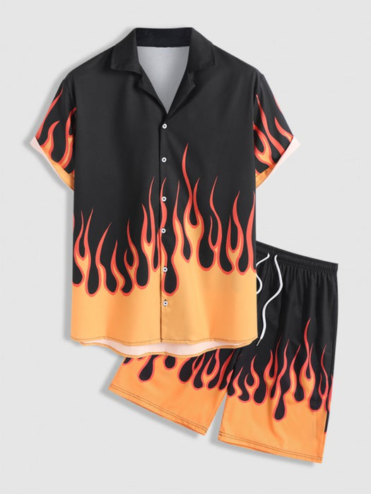 Button Fire Printed T Shirt And Shorts