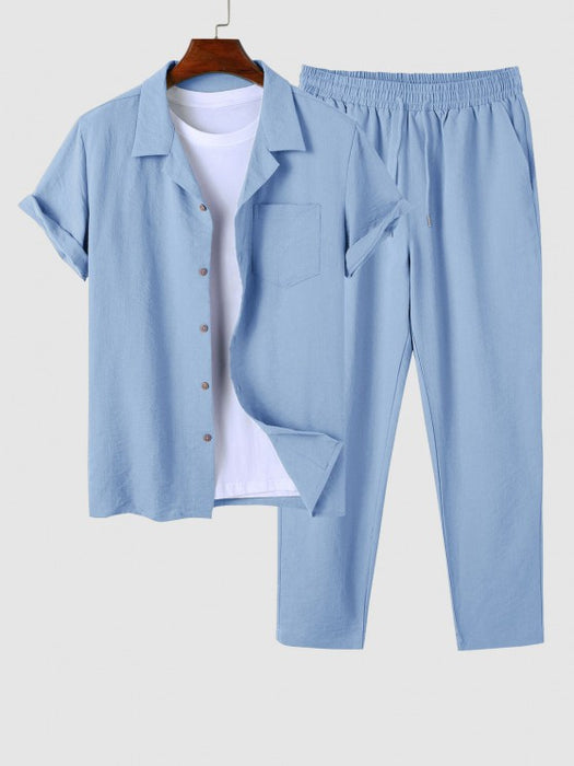 Lapel Collar Short Sleeve Shirt And Casual Pant