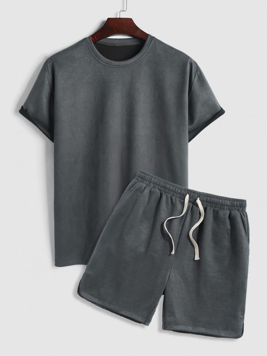 Solid Plain Short Sleeves T Shirt And Shorts