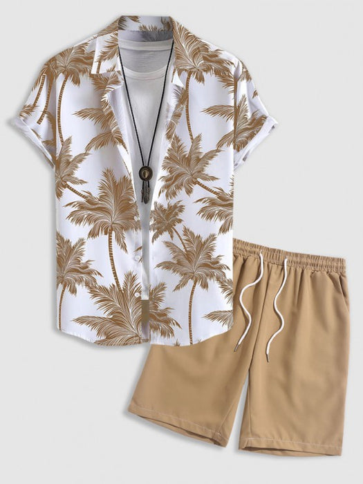 Tropical Print Short Sleeve Hawaiian Shirt And Shorts