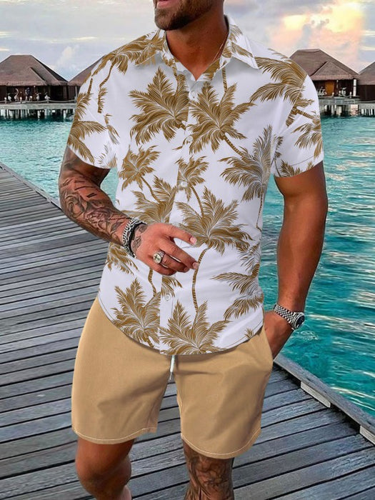 Tropical Print Short Sleeve Hawaiian Shirt And Shorts