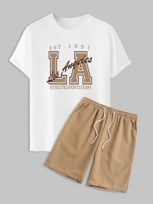 Los Angeles Letter Printed T Shirt And Shorts