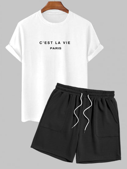 Letter Printed T Shirt And Drawstring Shorts