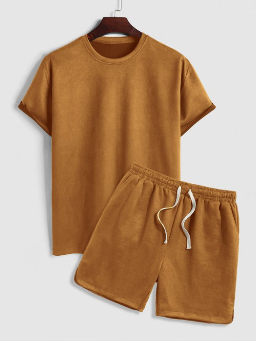 Solid Plain Short Sleeves T Shirt And Shorts