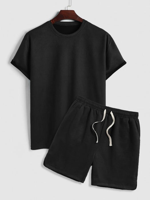 Solid Plain Short Sleeves T Shirt And Shorts