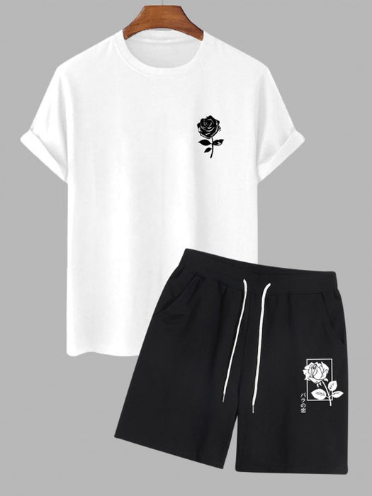 Casual Rose Print T Shirt And Shorts